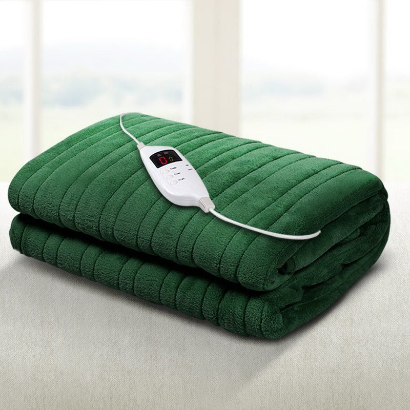 Electric Throw Rug Heated Blanket Washable Snuggle Flannel Winter Green - Home & Garden > Bedding - Bedzy Australia