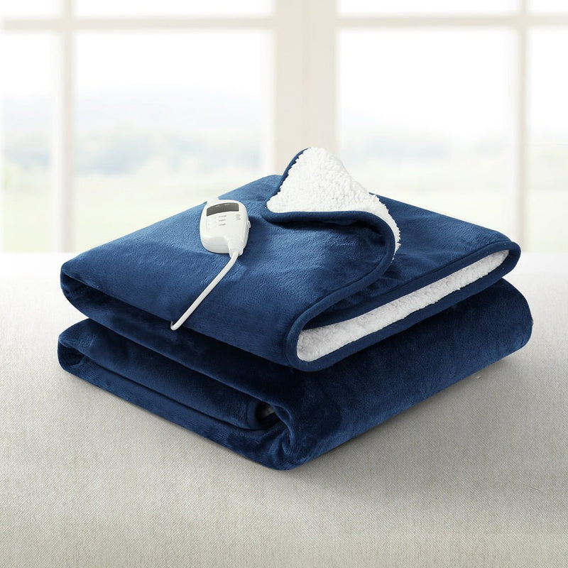 Electric Throw Rug Heated Blanket Washable Snuggle Flannel Winter Navy - Home & Garden > Bedding - Bedzy Australia