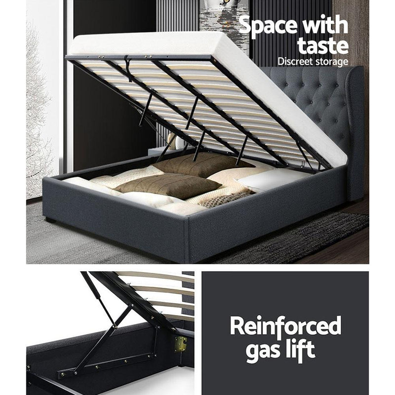 Elouera King Frame With Gas Lift Storage Charcoal - Bedzy Australia - Furniture > Bedroom