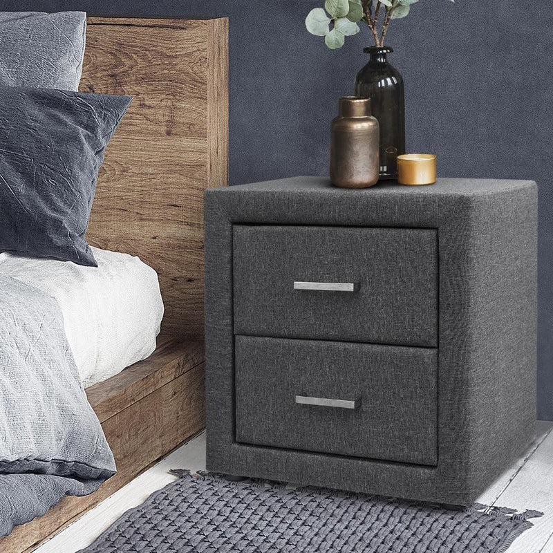 Fabric Bedside Table - Grey - Bedzy Australia - Furniture > Bedroom