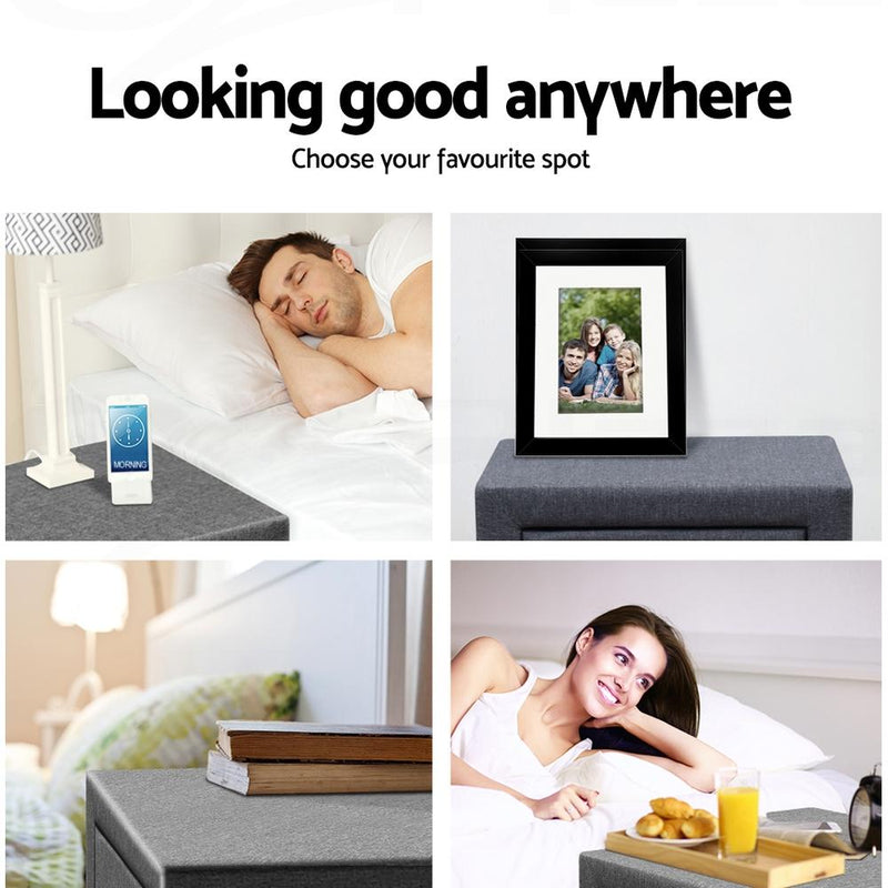 Fabric Bedside Table - Grey - Bedzy Australia - Furniture > Bedroom