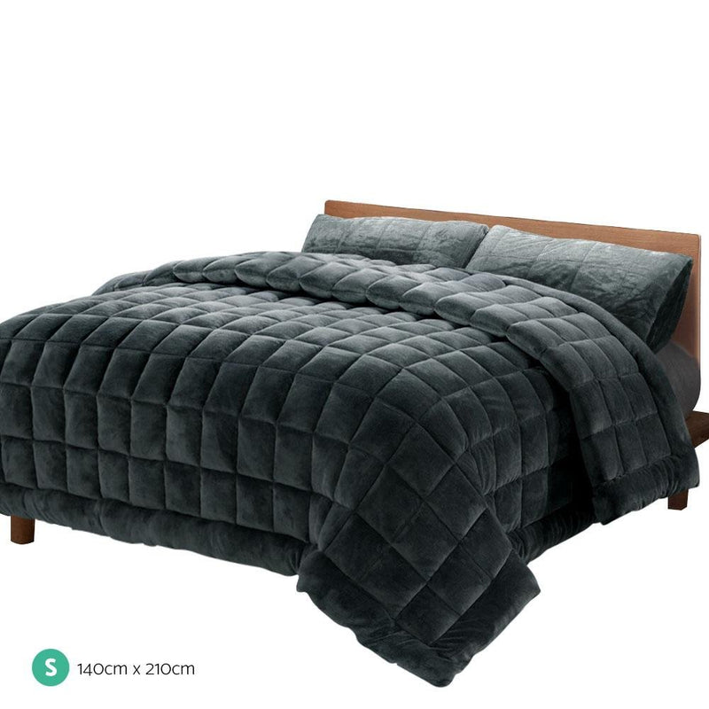 Faux Mink Quilt Fleece Throw Blanket Comforter Duvet Charcoal Single - Bedzy Australia - Home & Garden > Bedding