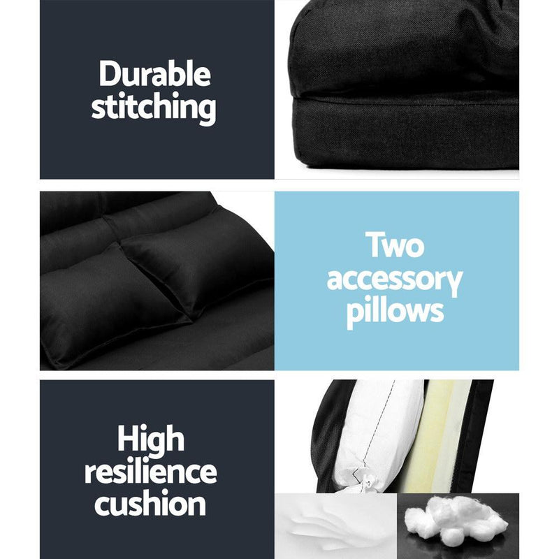 Floor Sofa Lounge 2 Seater Futon Chair Couch Folding Recliner Metal Black - Bedzy Australia