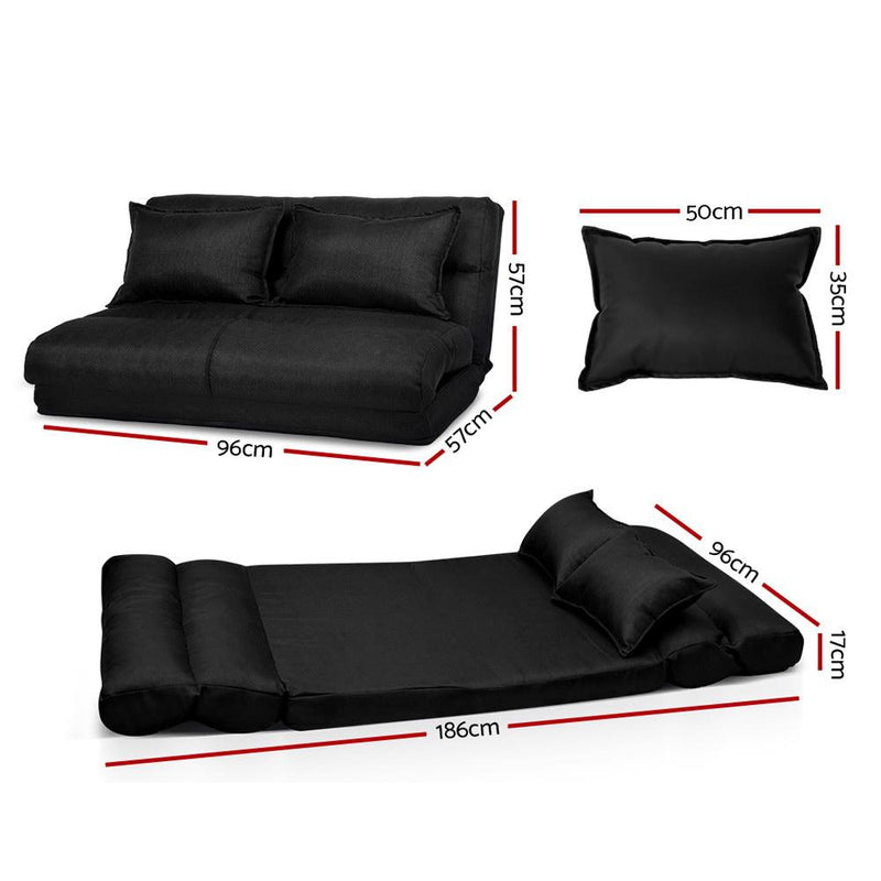Floor Sofa Lounge 2 Seater Futon Chair Couch Folding Recliner Metal Black - Bedzy Australia