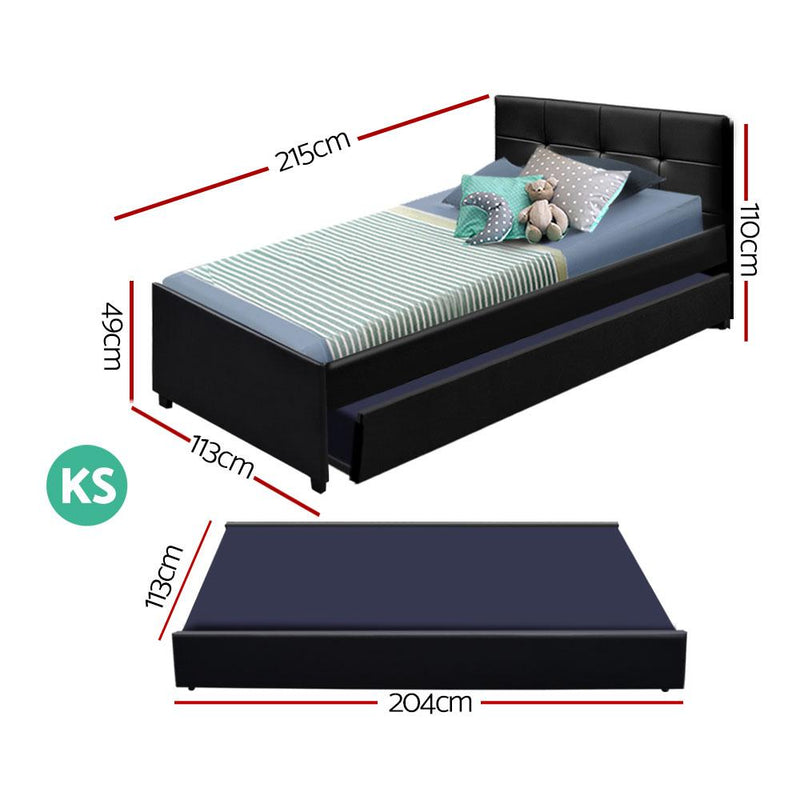 Fripp PU Leather King Single Trundle Bed Frame Base Black - Bedzy Australia - Furniture > Bedroom