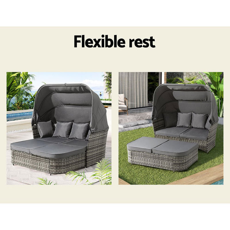 Extra Large Outdoor Day Bed With Canopy Grey - Furniture > Outdoor - Bedzy Australia