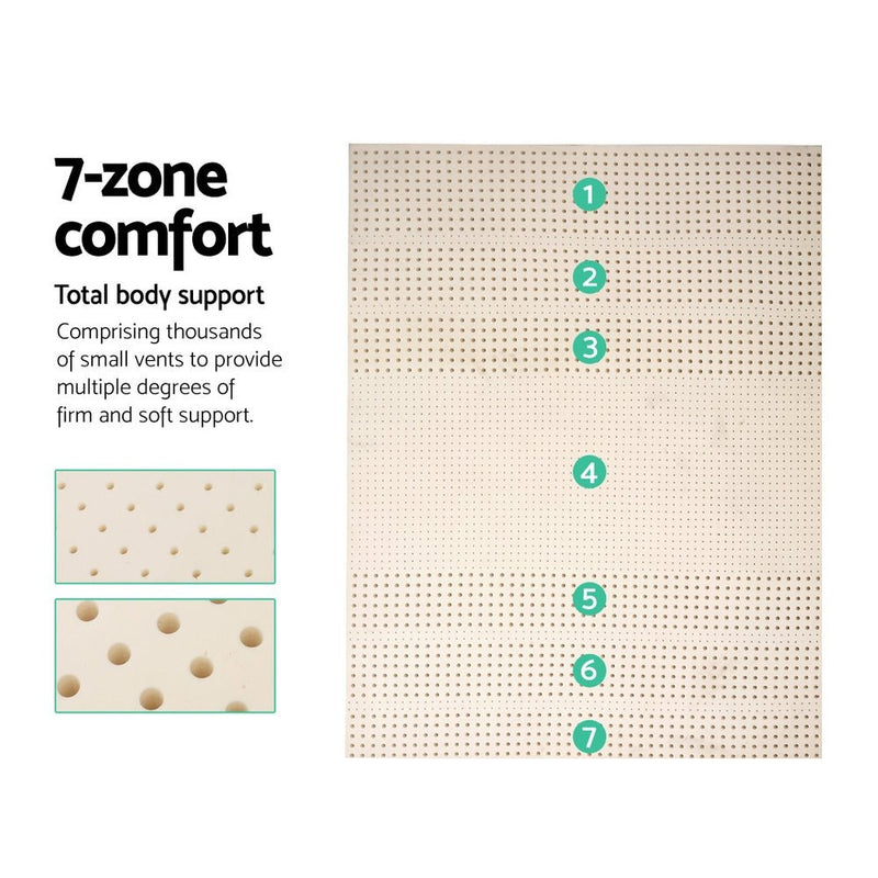 7 Zone Latex Mattress Topper Underlay 7.5cm Queen Mat Pad Cover - Home & Garden > Bedding - Bedzy Australia