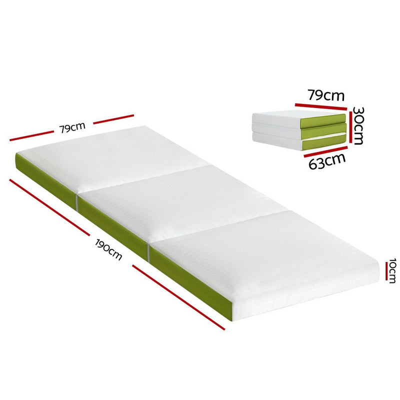 Foldable Mattress Folding Bed Mat Camping Trifold Single Green - Outdoor > Camping - Bedzy Australia