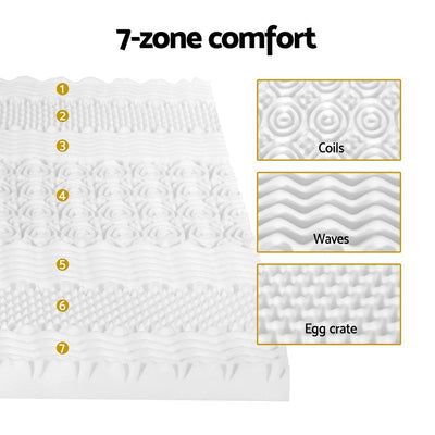 Memory Foam Mattress Topper 7-Zone Airflow Pad 8cm Queen White - Furniture > Mattresses - Bedzy Australia