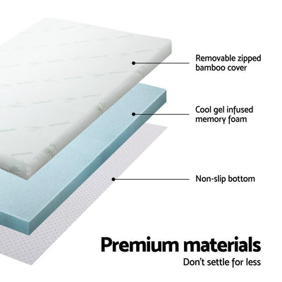 10cm Thick Deluxe Memory Foam Mattress Topper Cool Gel - King - Furniture > Mattresses - Bedzy Australia