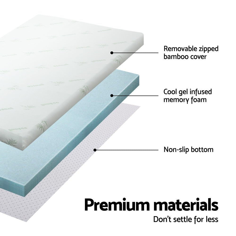 10cm Thick Deluxe Memory Foam Mattress Topper Cool Gel - Single - Furniture > Mattresses - Bedzy Australia