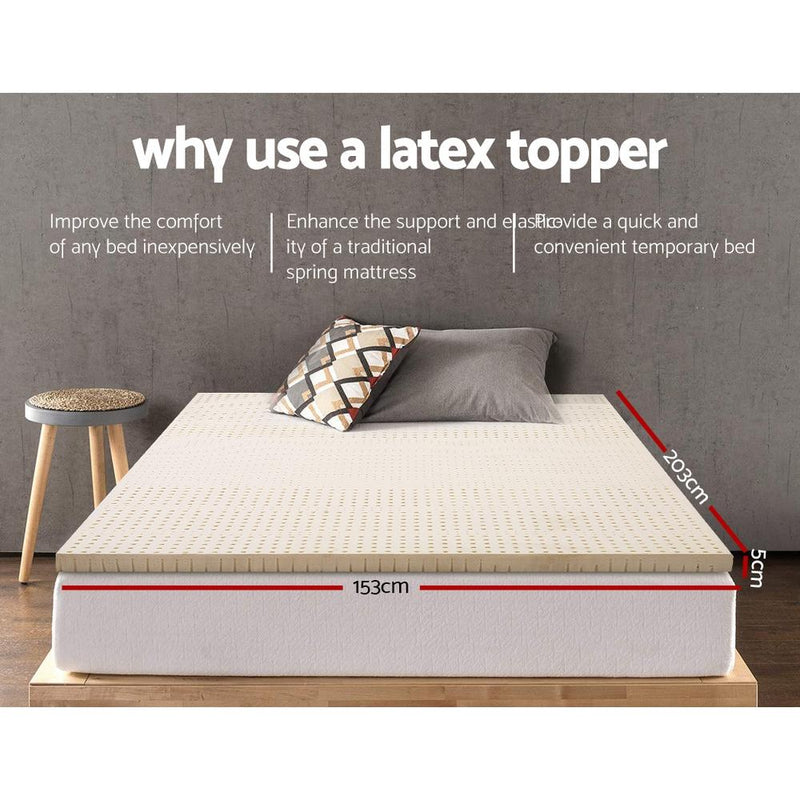Giselle Bedding Pure Natural Latex Mattress Topper 7 Zone 5cm Queen - Bedzy Australia - Home & Garden > Bedding