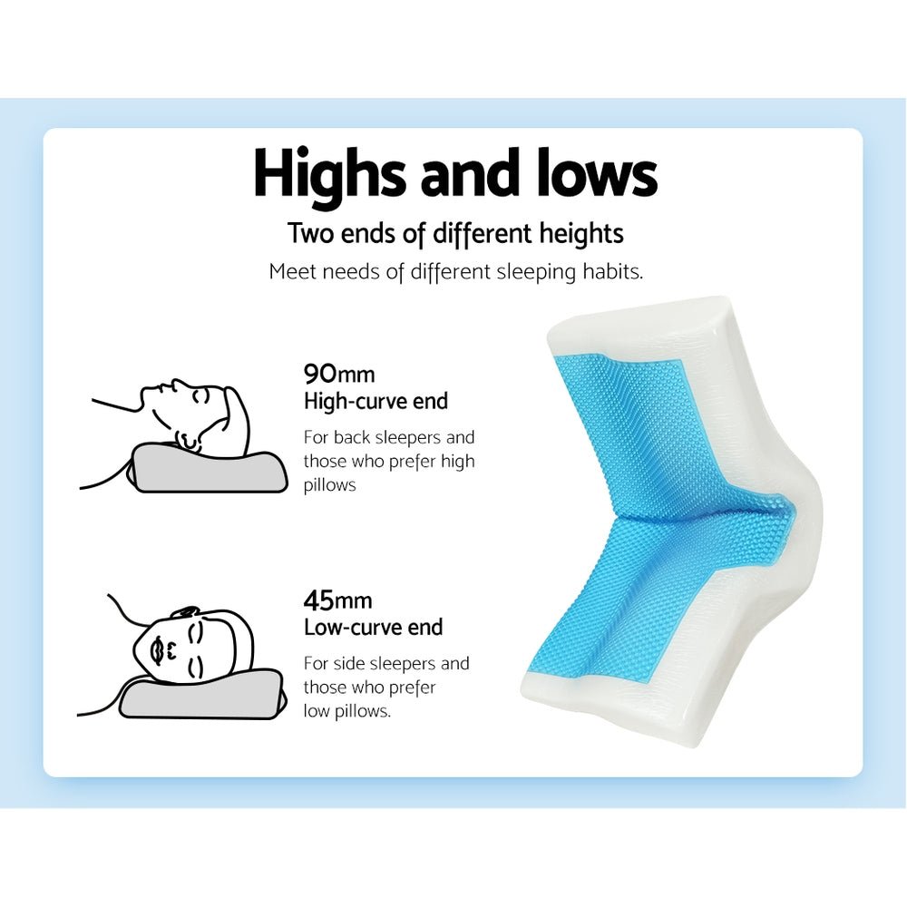 Giselle Memory Foam Pillow Neck Pillows Contour Rebound Cushion Cool Gel Support - Home & Garden > Bedding - Bedzy Australia