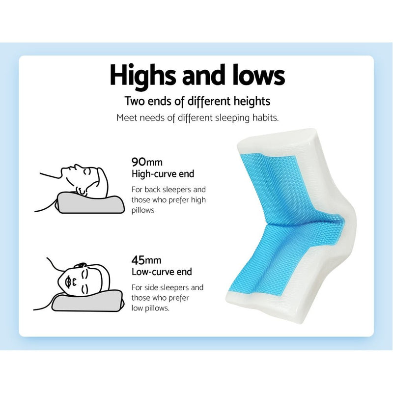 Giselle Memory Foam Pillow Neck Pillows Contour Rebound Cushion Cool Gel Support - Home & Garden > Bedding - Bedzy Australia