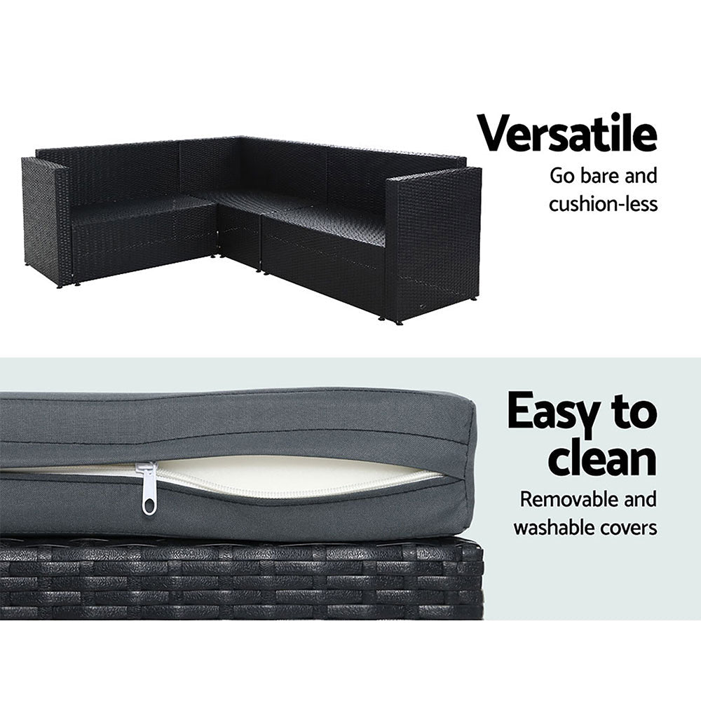 Hamilton 8 Seat Corner Outdoor Dining Setting - Black With Grey Cushions - Furniture > Outdoor - Bedzy Australia