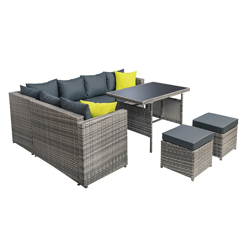 Hamilton 8 Seat Corner Outdoor Dining Setting - Grey - Furniture > Outdoor - Bedzy Australia