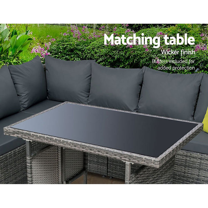 Hamilton 8 Seat Corner Outdoor Dining Setting - Grey - Furniture > Outdoor - Bedzy Australia