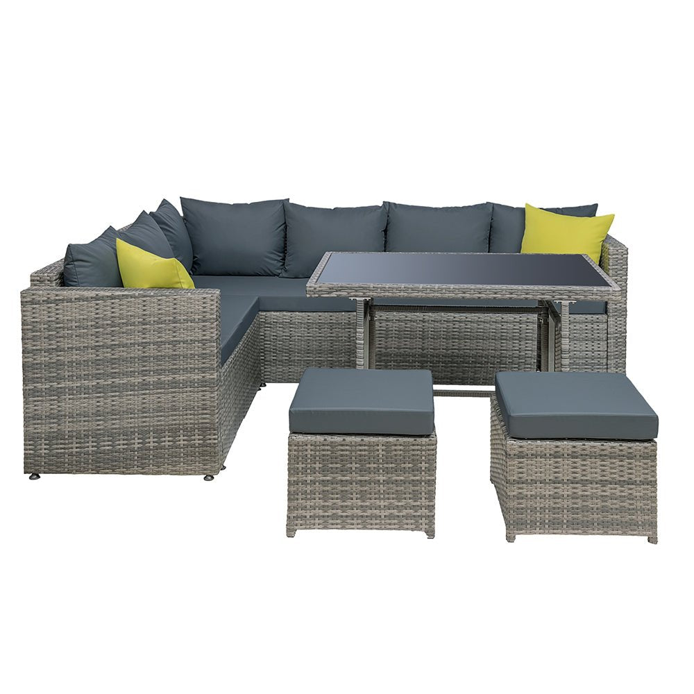 Hamilton 8 Seat Corner Outdoor Dining Setting - Grey - Furniture > Outdoor - Bedzy Australia