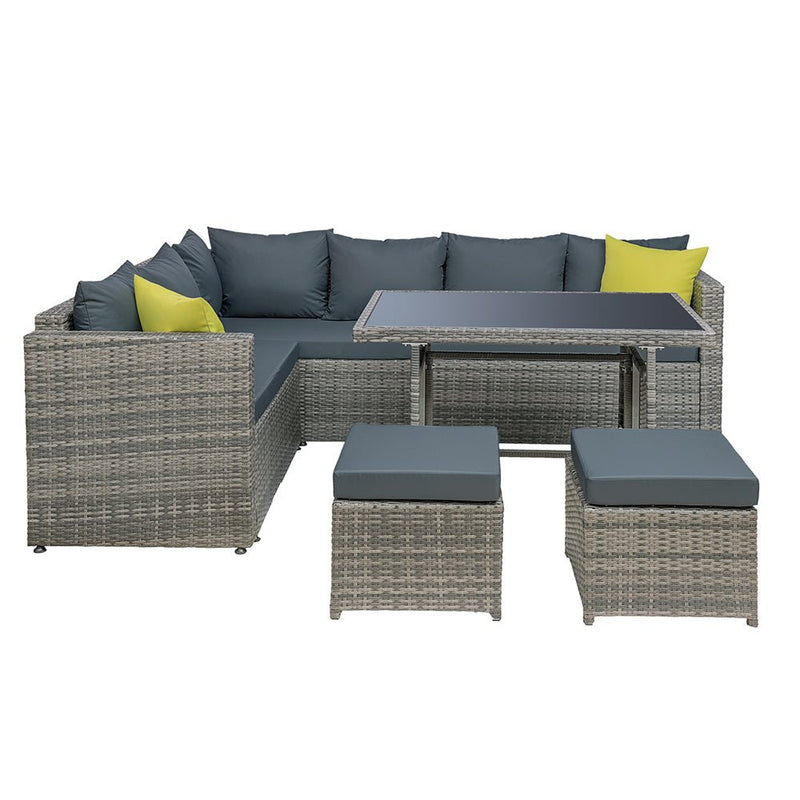 Hamilton 8 Seat Corner Outdoor Dining Setting - Grey - Furniture > Outdoor - Bedzy Australia