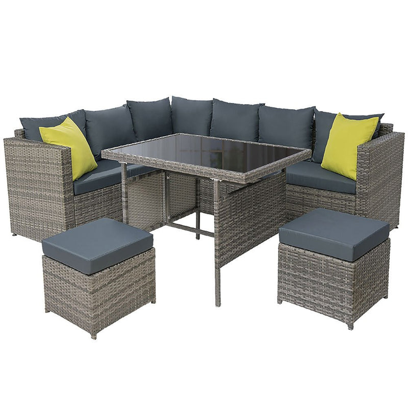 Hamilton 8 Seat Corner Outdoor Dining Setting - Grey - Furniture > Outdoor - Bedzy Australia