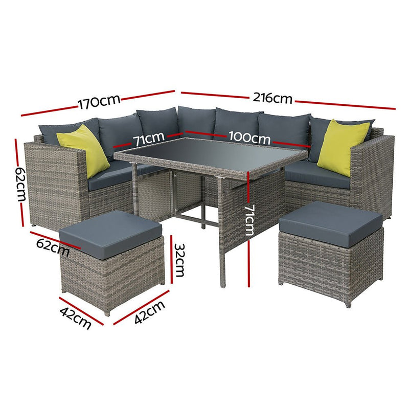 Hamilton 8 Seat Corner Outdoor Dining Setting - Grey - Furniture > Outdoor - Bedzy Australia