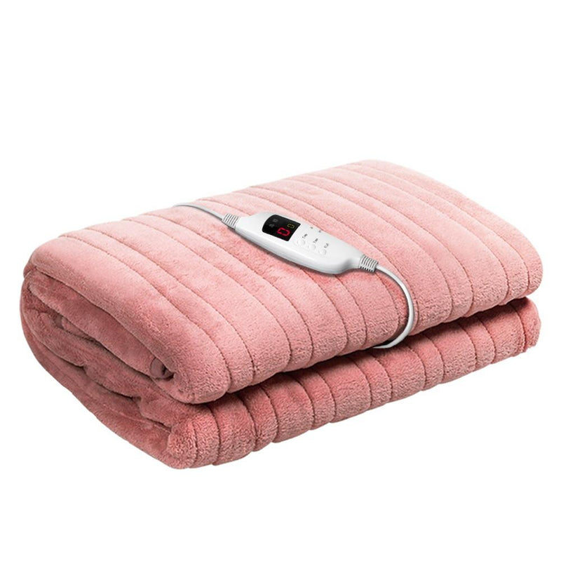 Heated Electric Throw Rug Fleece Sunggle Blanket Washable Pink - Bedzy Australia