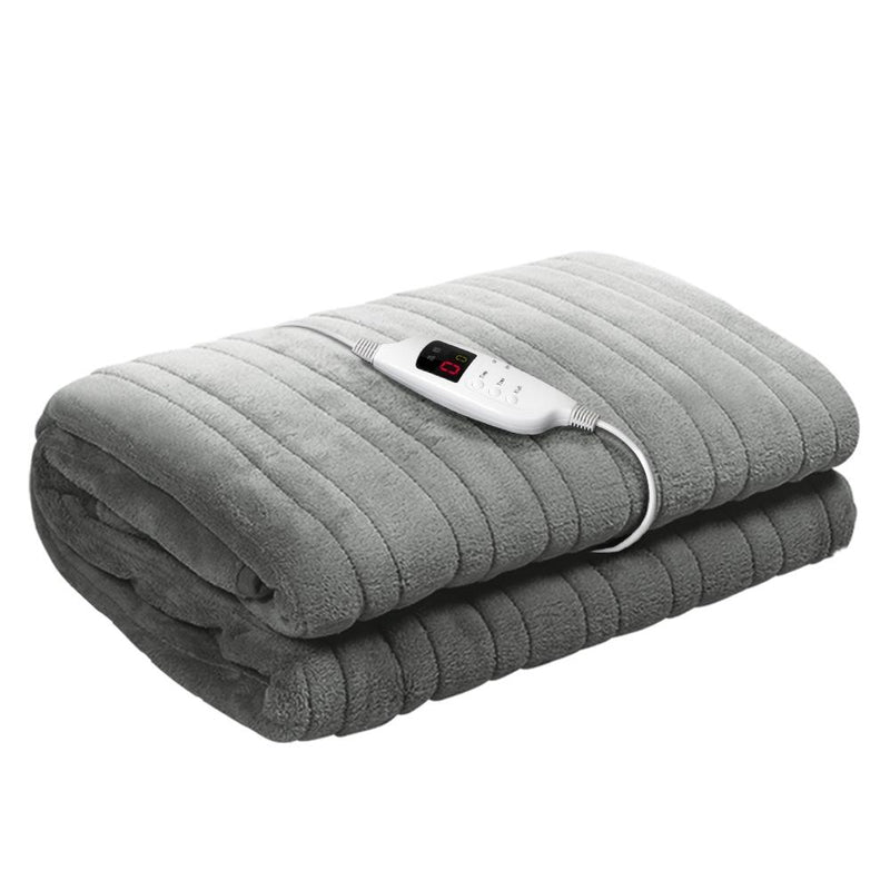 Heated Electric Throw Rug Fleece Sunggle Blanket Washable Silver - Bedzy Australia