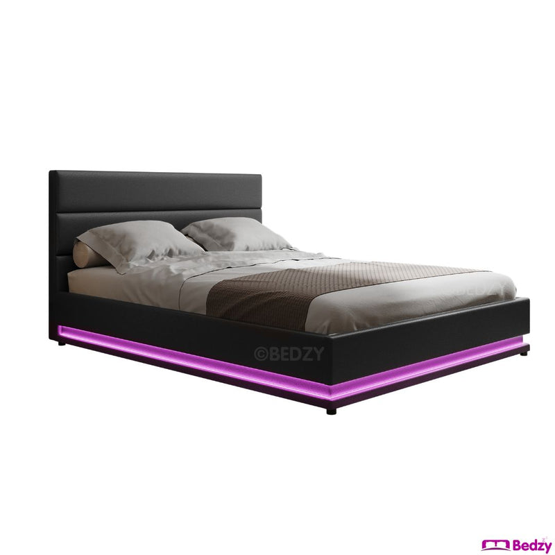 Henley LED Storage Double Bed Frame Black - Bedzy Australia