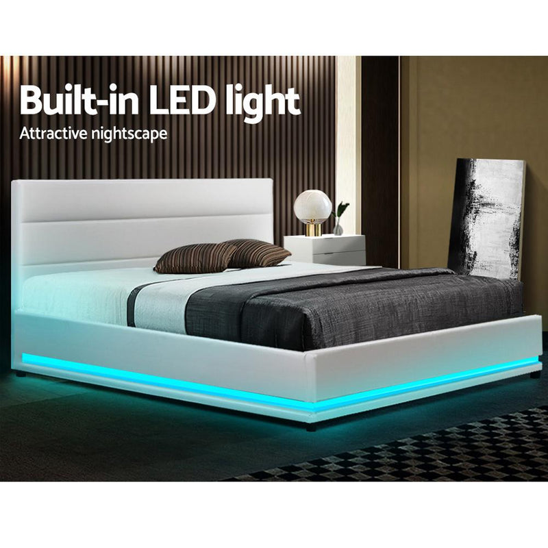 Henley LED Storage Double Bed Frame White - Bedzy Australia