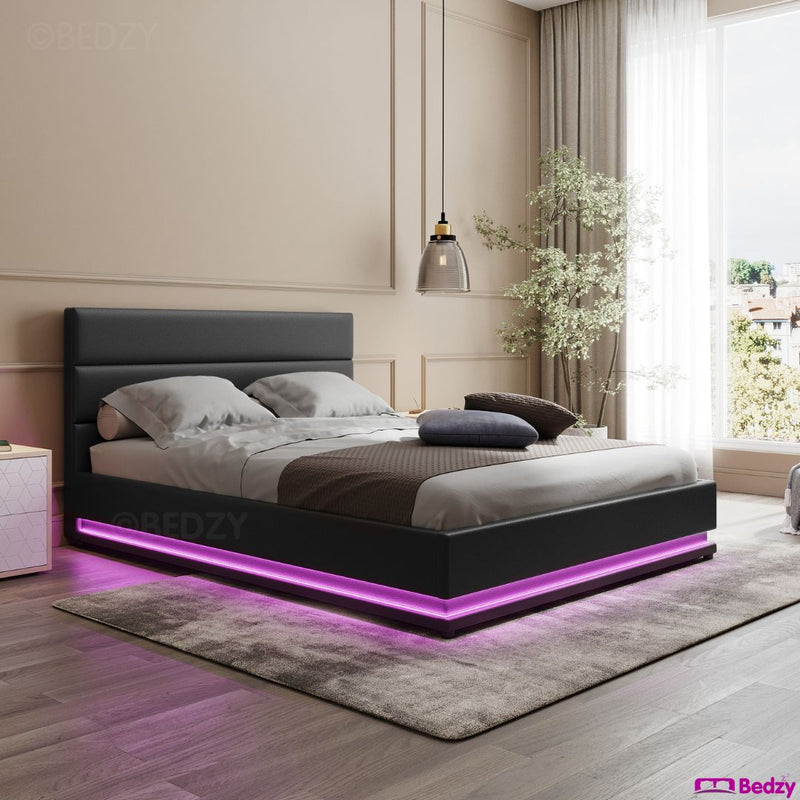 Henley LED Storage Queen Bed Frame Black - Bedzy Australia (ABN 18 642 972 209) -