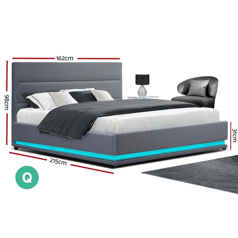 Henley LED Storage Queen Bed Frame Grey - Bedzy Australia - Furniture > Bedroom