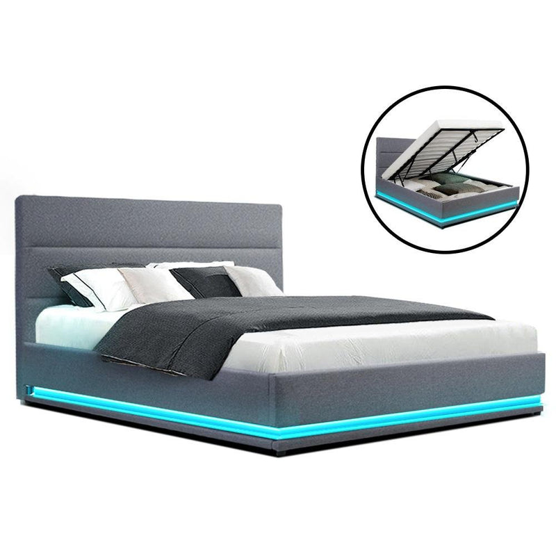 Henley LED Storage Queen Bed Frame Grey - Bedzy Australia - Furniture > Bedroom