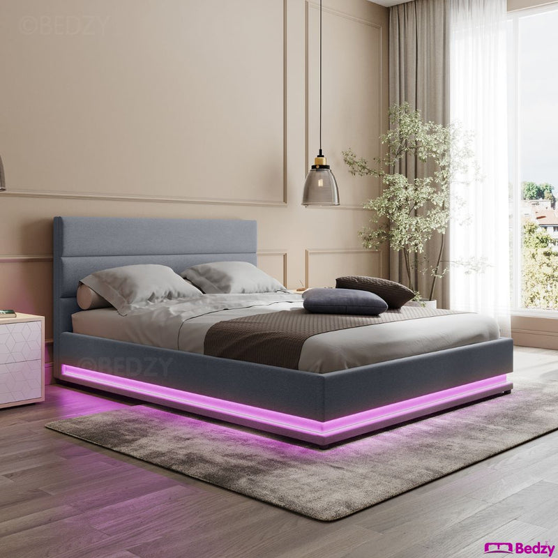 Henley LED Storage Queen Bed Frame Grey - Bedzy Australia (ABN 18 642 972 209) -