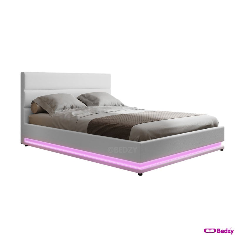 Henley LED Storage Queen Bed Frame White - Bedzy Australia (ABN 18 642 972 209) -