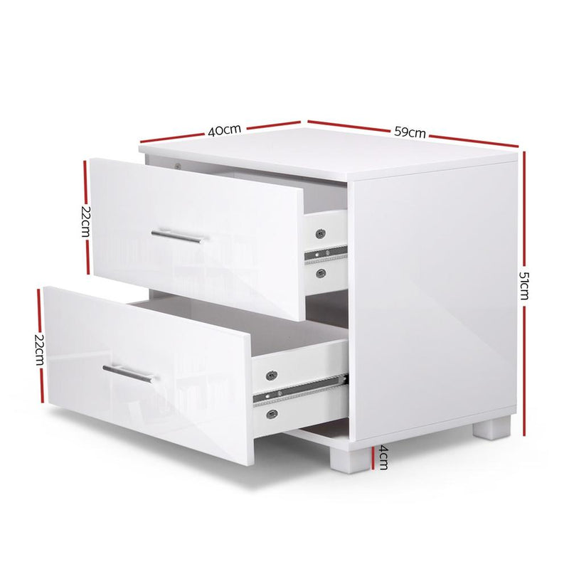 High Gloss Bedside Table With 2 Drawers White - Bedzy Australia - Furniture > Bedroom
