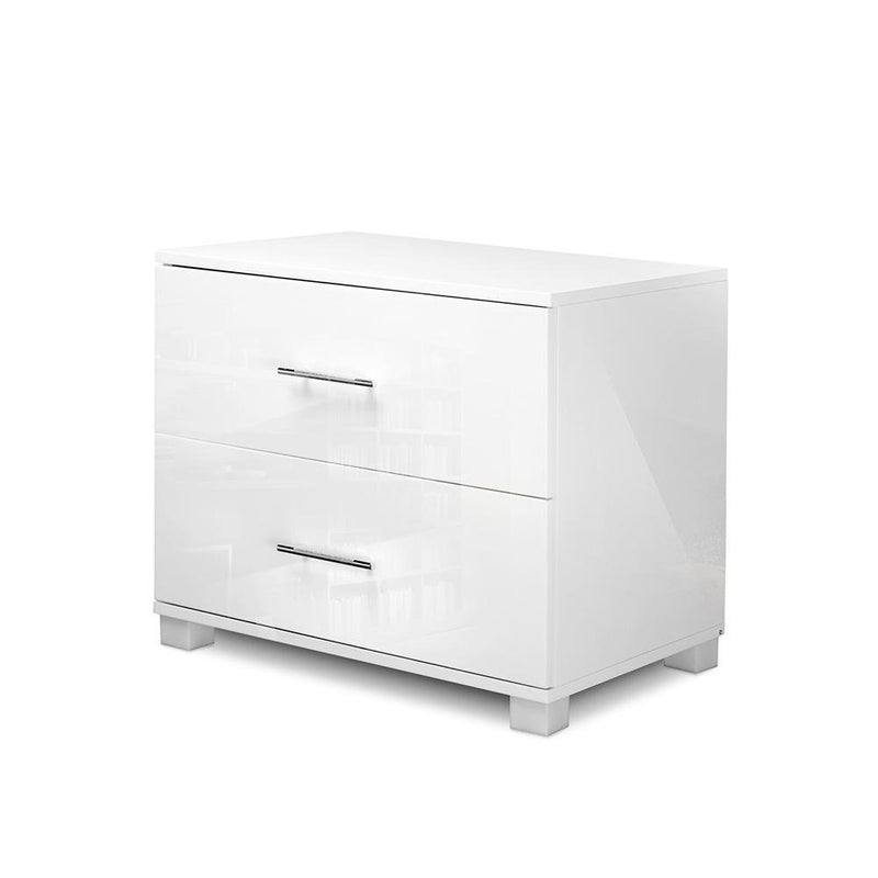 High Gloss Bedside Table With 2 Drawers White - Bedzy Australia