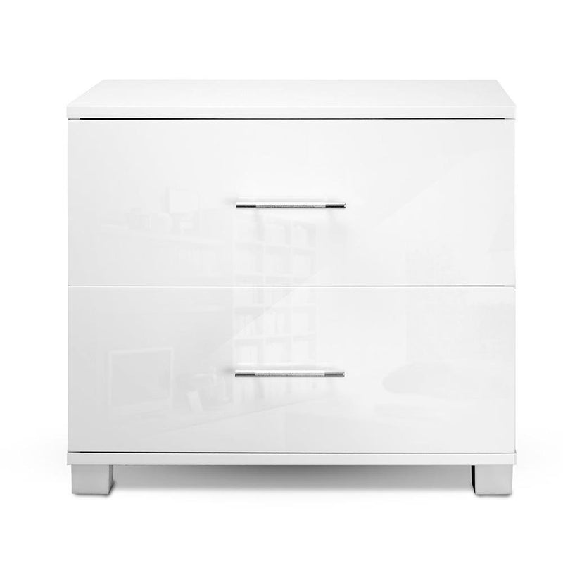 High Gloss Bedside Table With 2 Drawers White - Bedzy Australia - Furniture > Bedroom