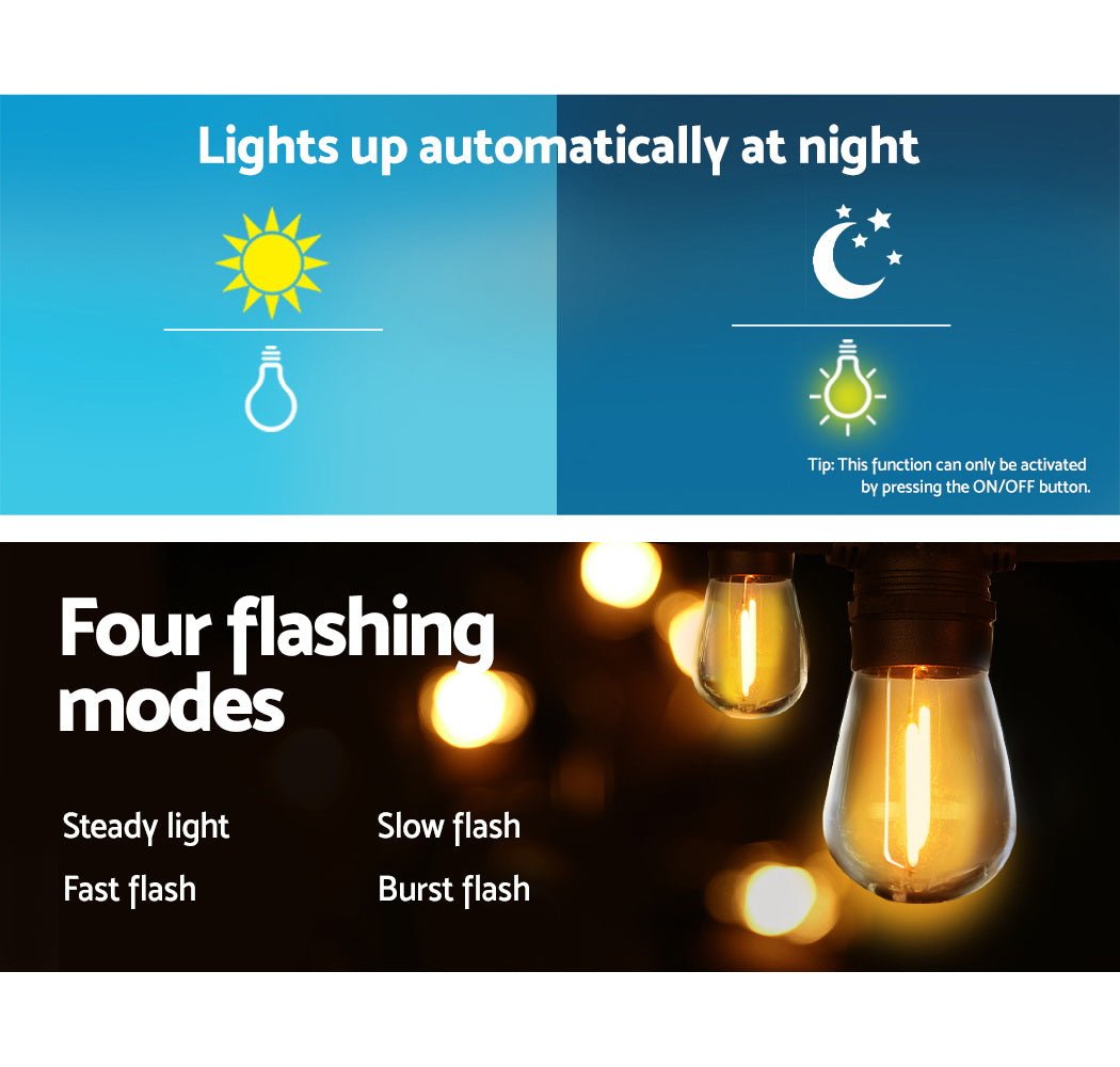17m Festoon String Lights Solar Wedding Party Waterproof Outdoor - Bedzy Australia
