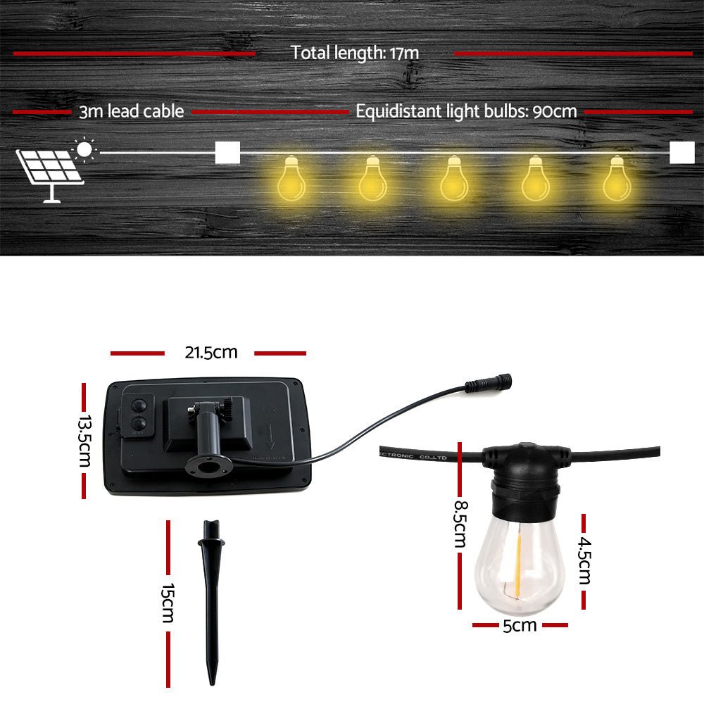 17m Festoon String Lights Solar Wedding Party Waterproof Outdoor - Bedzy Australia