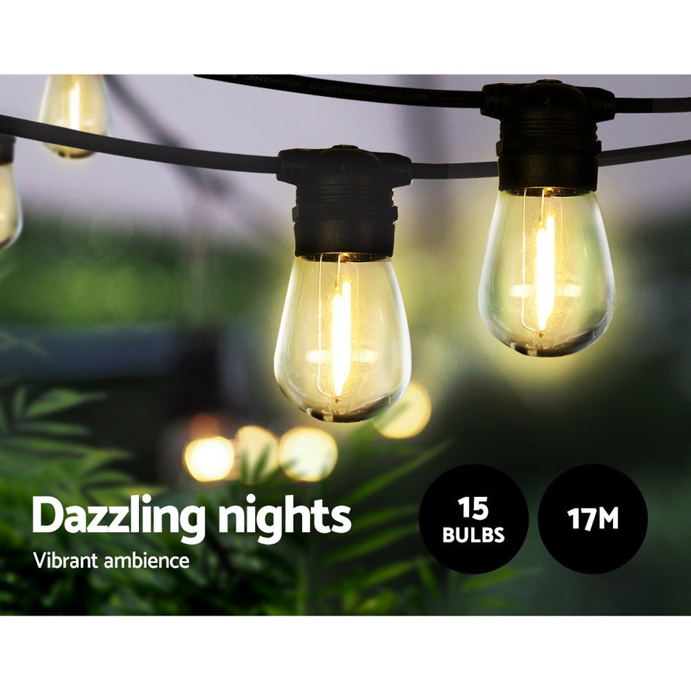 17m Festoon String Lights Solar Wedding Party Waterproof Outdoor - Bedzy Australia