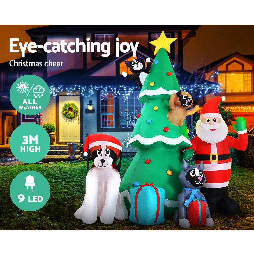 3M Inflatable Christmas Tree Santa Lights Outdoor Decorations - Bedzy Australia