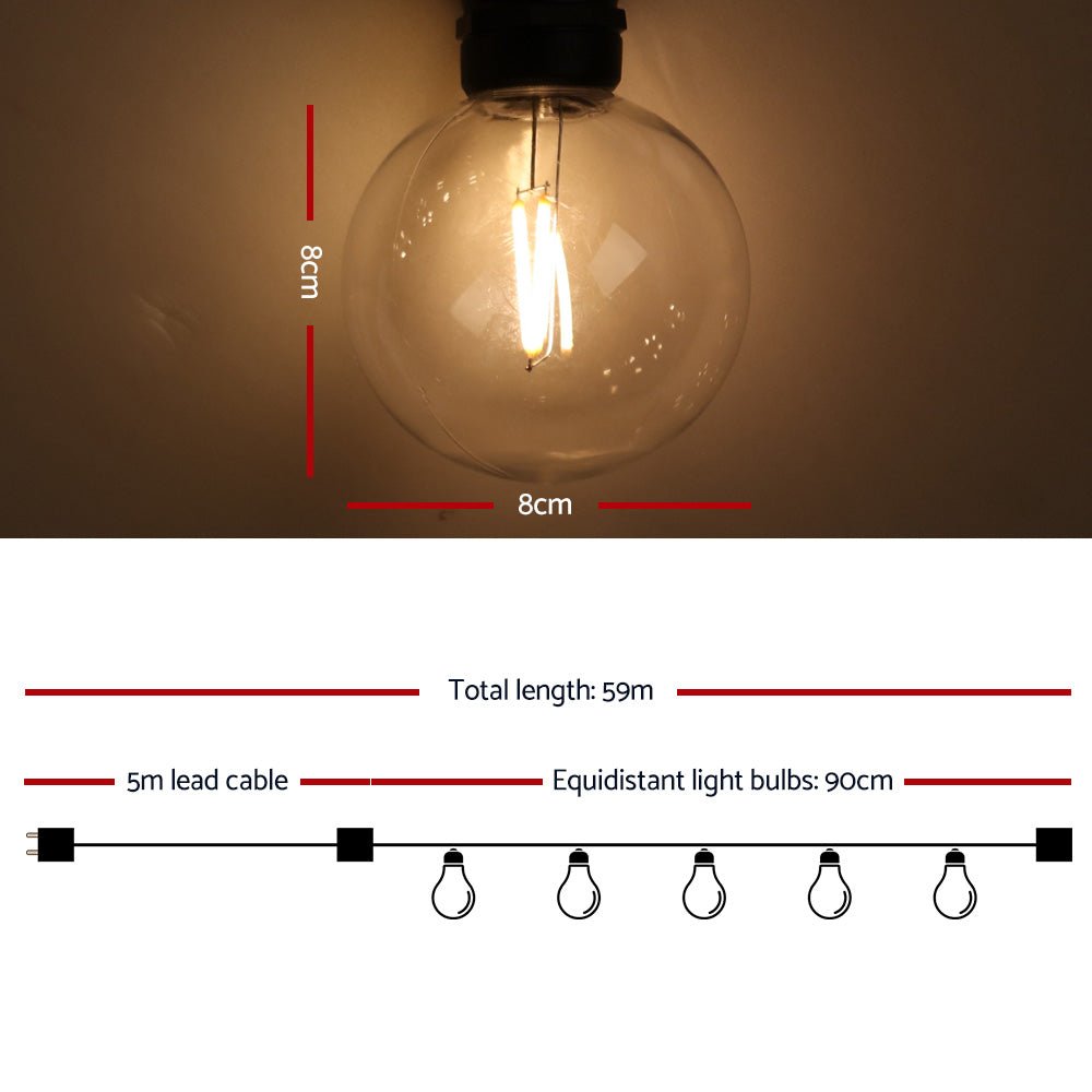 59m LED Festoon Lights Sting Lighting Kits Wedding Outdoor Party - Bedzy Australia