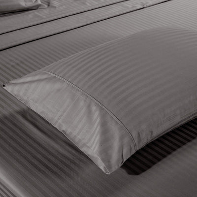 Kensington 1200 Thread Count 100% Egyptian Cotton Sheet Set Stripe Hotel Grade King Charcoal - Bedzy Australia