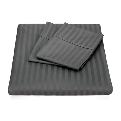 Kensington 1200 Thread Count 100% Egyptian Cotton Sheet Set Stripe Hotel Grade King Charcoal - Bedzy Australia