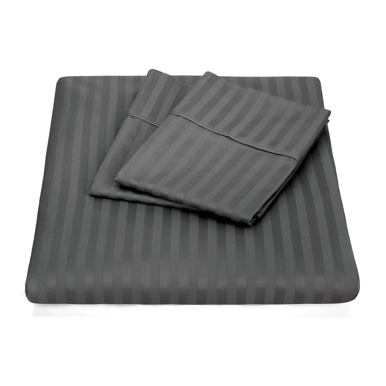 Kensington 1200 Thread Count 100% Egyptian Cotton Sheet Set Stripe Hotel Grade Queen Charcoal - Bedzy Australia