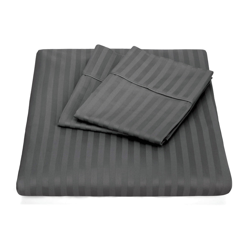 Kensington 1200 Thread Count 100% Egyptian Cotton Sheet Set Stripe Hotel Grade Queen Charcoal - Bedzy Australia - Home & Garden > Bedding