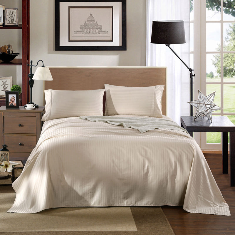 Kensington 1200 Thread Count 100% Egyptian Cotton Sheet Set Stripe Hotel Grade Queen Sand - Bedzy Australia - Home & Garden > Bedding