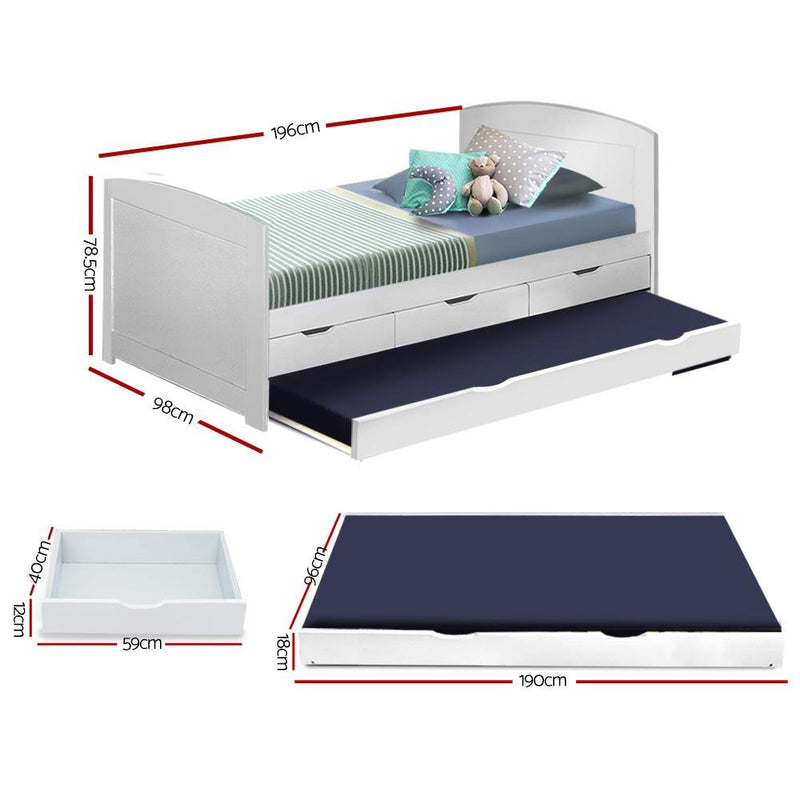 Kids Duncan Wooden Single Size Trundle Bed Frame White - Bedzy Australia (ABN 18 642 972 209) - Cheap affordable bedroom furniture shop near me Australia