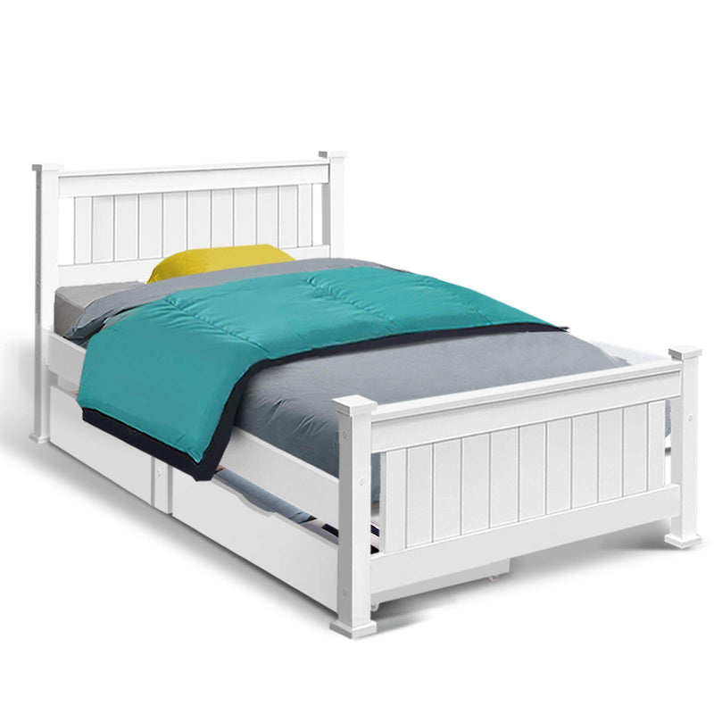 Kids Cottesloe Wooden Single Bed With Two Drawers White - Bedzy Australia