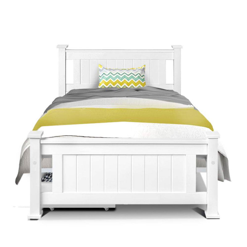 Kids Cottesloe Wooden Single Bed With Two Drawers White - Bedzy Australia